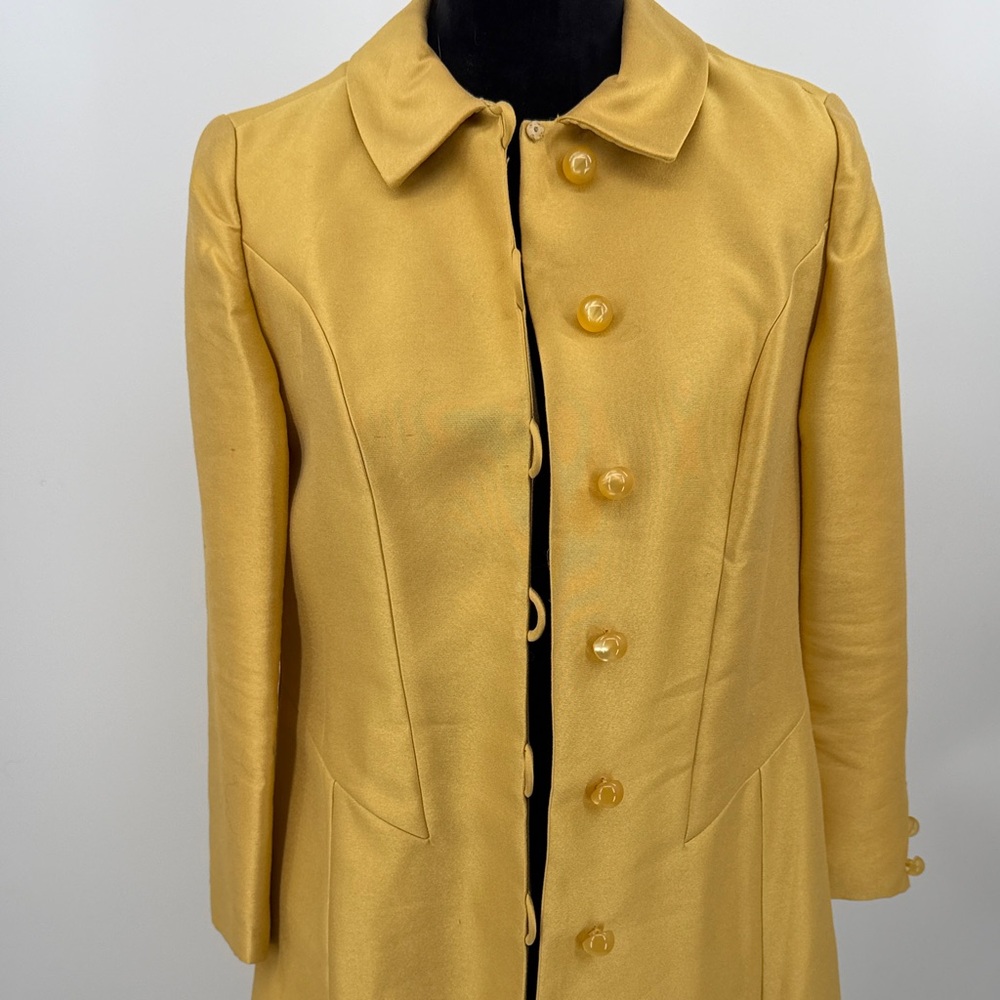 Vintage silk coat dress Elegant gold Yellow Women's jacket small
